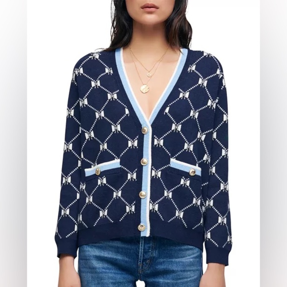 Maje Navy and Light Blue Cardigan